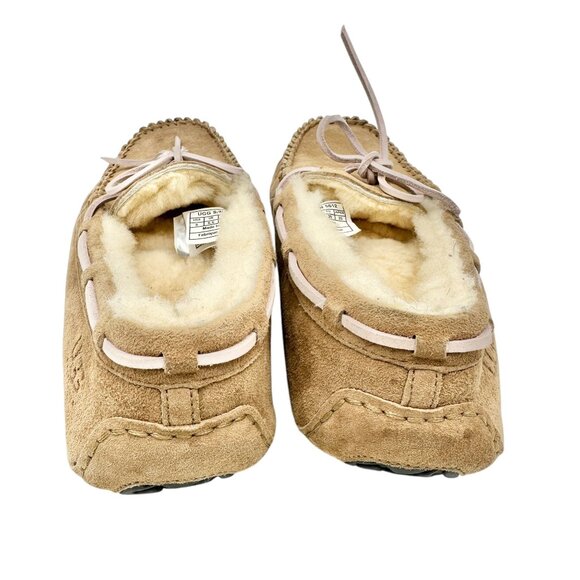 UGG Australia Slippers Womens Size 8 Sheepskin-Lined Leather Moccasin Tan - Picture 3 of 8